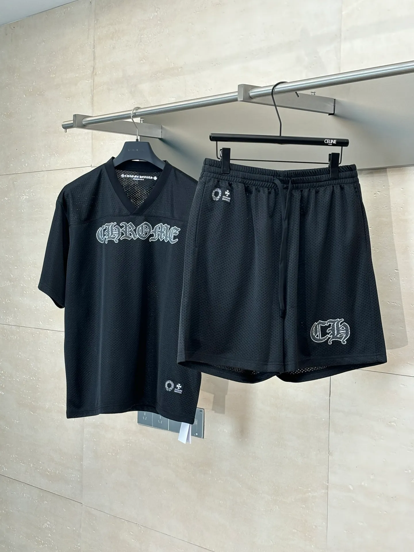 🅿️330 Chrome Heart*/Ch Chrome Heart 25SS mesh glitter ice hockey shorts. The fabric is made of high-density 100D bird's eye cloth. Double-sided mesh positioning is very time-consuming. The cost of labor loss is very high. It is not a single-layer thin transparent bottom junk product on the market. Same style for men and women. OS version Size: S/M/L